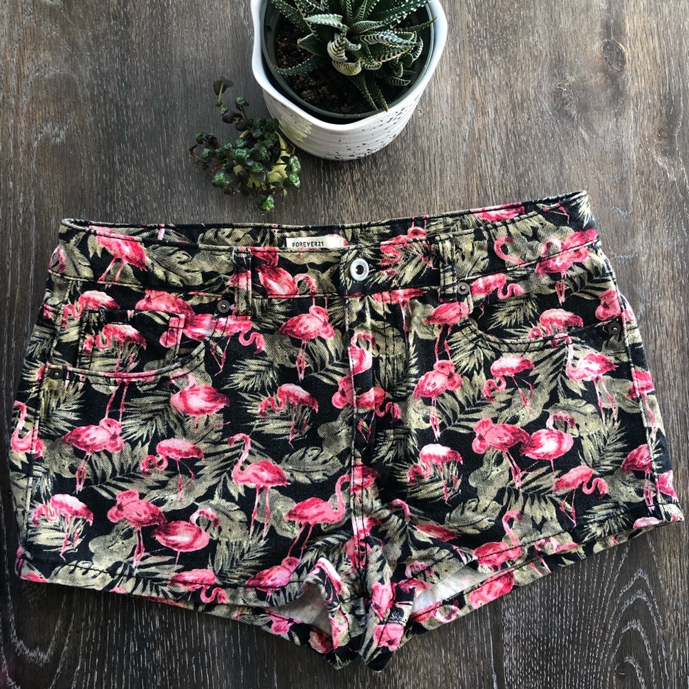 Forever 21 Flamingo Print Denim shorts